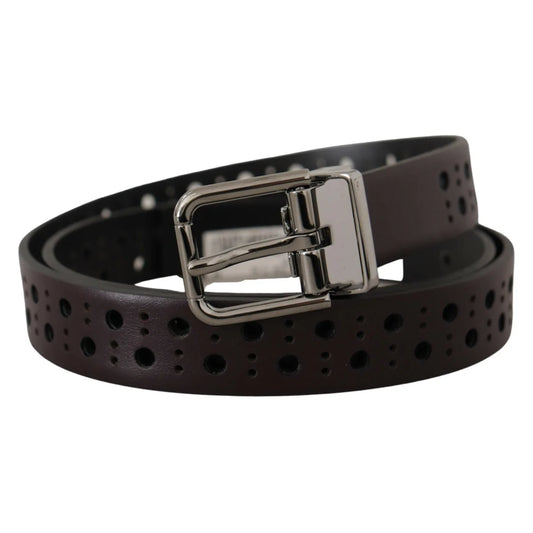 Dolce Gabbana Dark Purple Leather Belt With Metal Buckle &