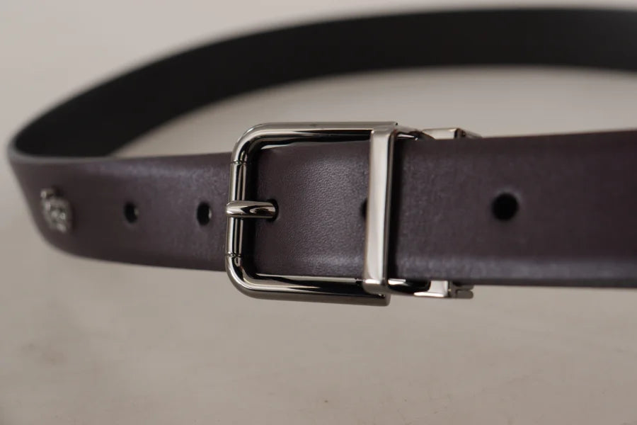 Dolce &amp; Gabbana Dark Purple Leather Box Borchia Metal Buckle Belt