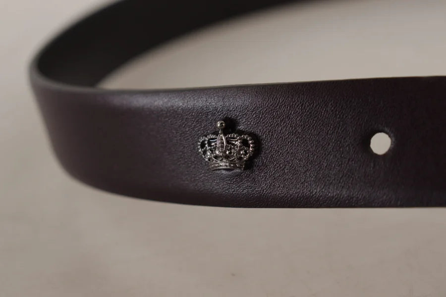 Dolce &amp; Gabbana Dark Purple Leather Box Borchia Metal Buckle Belt