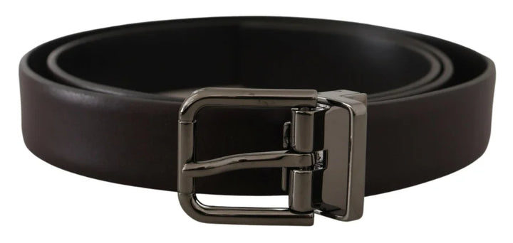 Dolce &amp; Gabbana Dark Purple Leather Box Borchia Metal Buckle Belt