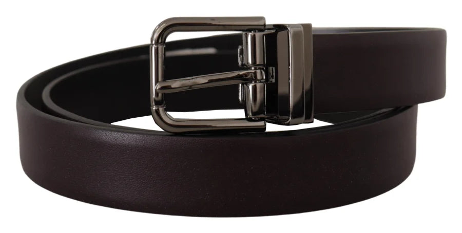 Dolce &amp; Gabbana Dark Purple Leather Box Borchia Metal Buckle Belt