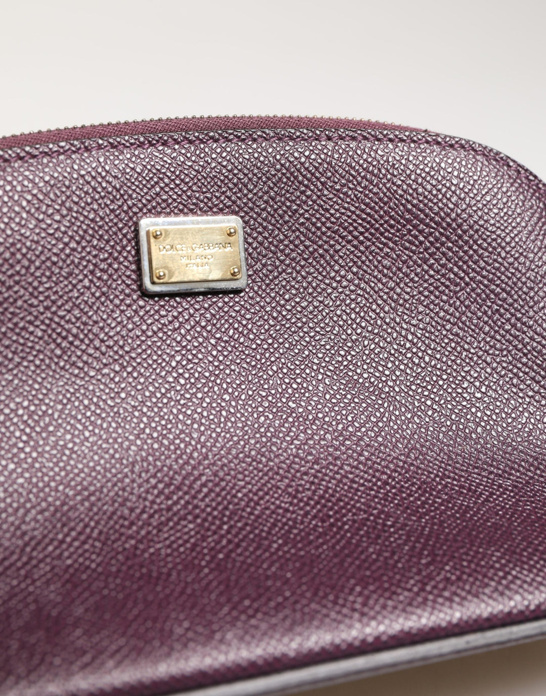 Dolce &amp; Gabbana Dark Purple Leather Dg Logo Zip Around Hand Purse Wallet