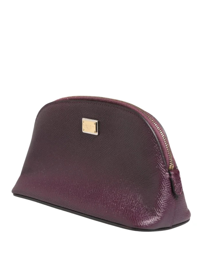 Dolce &amp; Gabbana Dark Purple Leather DG Logo Zip Around Hand Purse Wallet