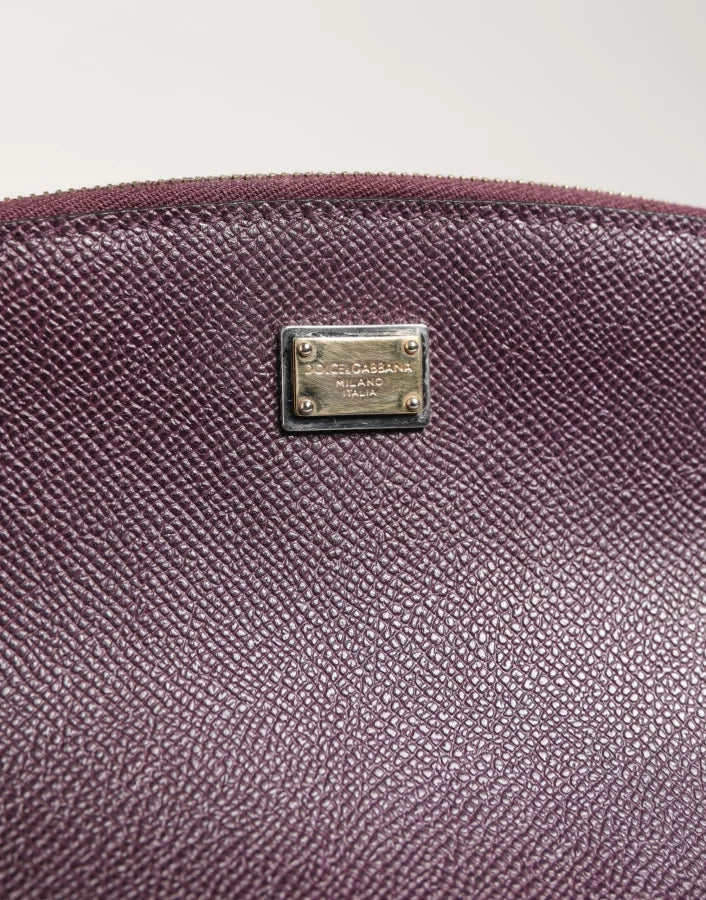 Dolce &amp; Gabbana Dark Purple Leather DG Logo Zip Around Hand Purse Wallet