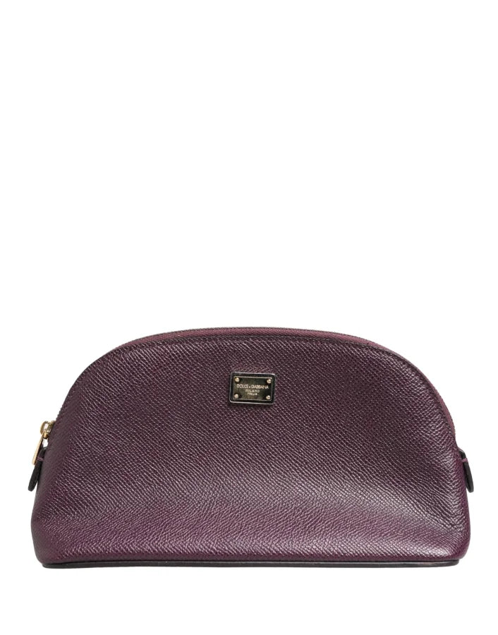 Dolce &amp; Gabbana Dark Purple Leather DG Logo Zip Around Hand Purse Wallet