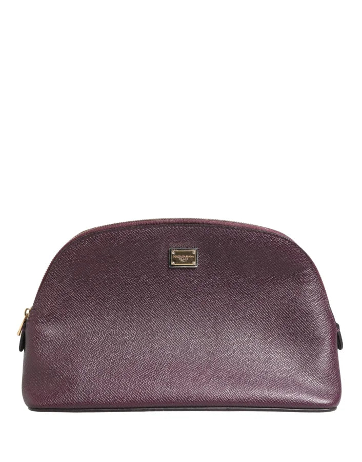 Dolce &amp; Gabbana Dark Purple Leather DG Logo Zip Around Hand Purse Wallet