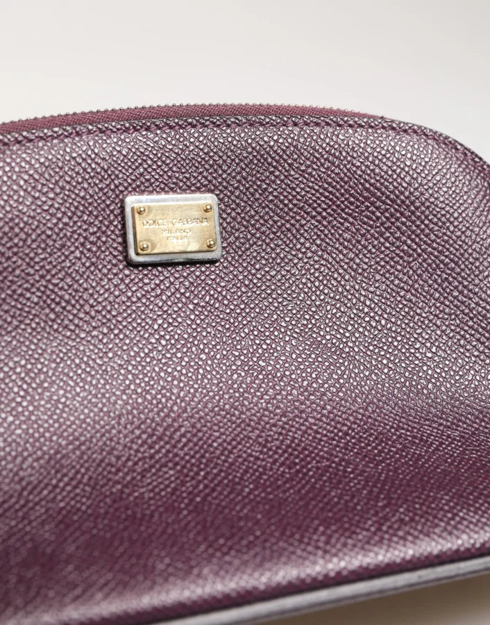 Dolce &amp; Gabbana Dark Purple Leather DG Logo Zip Around Hand Purse Wallet