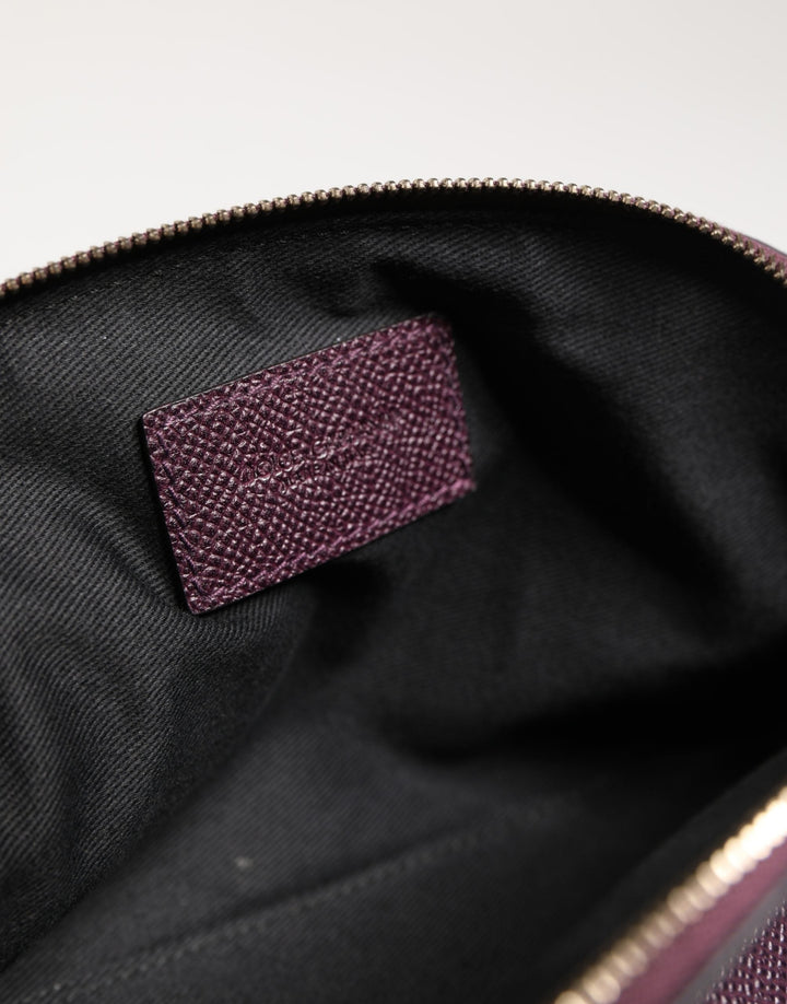 Dolce &amp; Gabbana Dark Purple Leather Dg Logo Zip Around Hand Purse Wallet