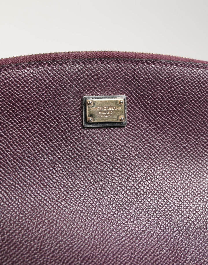 Dolce &amp; Gabbana Dark Purple Leather Dg Logo Zip Around Hand Purse Wallet