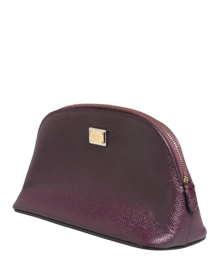Dolce &amp; Gabbana Dark Purple Leather Dg Logo Zip Around Hand Purse Wallet