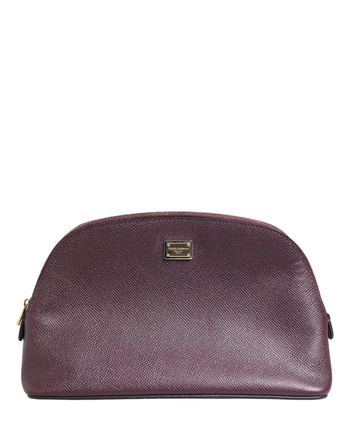 Dolce &amp; Gabbana Dark Purple Leather Dg Logo Zip Around Hand Purse Wallet