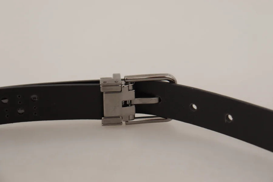 Dolce &amp; Gabbana Dark Purple Perforated Leather Metal Buckle Belt