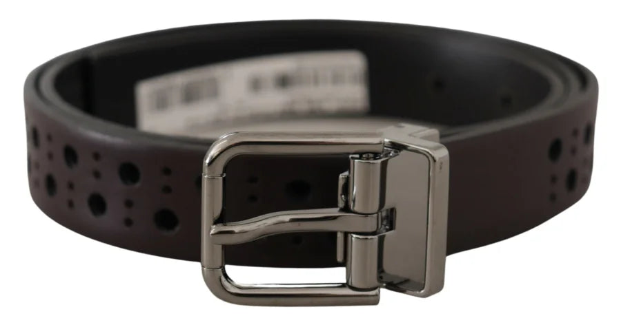 Dolce &amp; Gabbana Dark Purple Perforated Leather Metal Buckle Belt