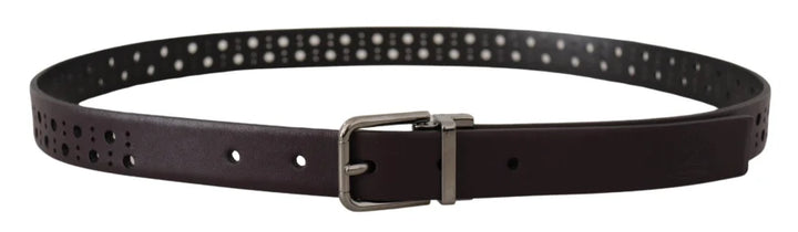 Dolce &amp; Gabbana Dark Purple Perforated Leather Metal Buckle Belt