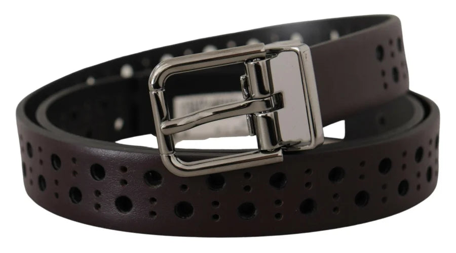 Dolce &amp; Gabbana Dark Purple Perforated Leather Metal Buckle Belt