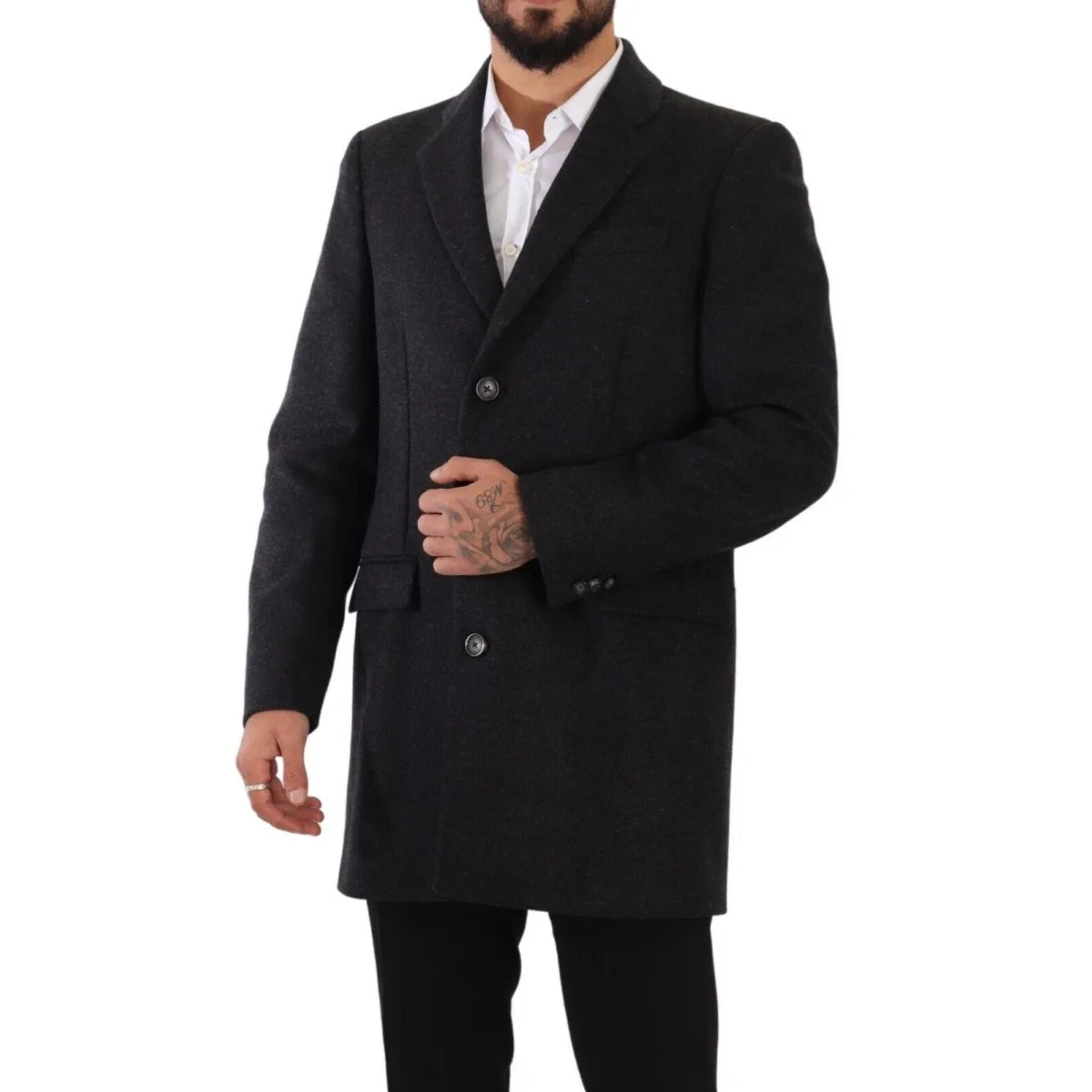 Dolce Gabbana Dark Virgin Wool Dress Coat Single Breasted &
