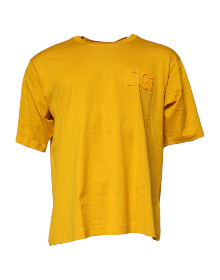 Dolce &amp; Gabbana Dark Yellow Logo Cotton Men Crew Neck T-shirt