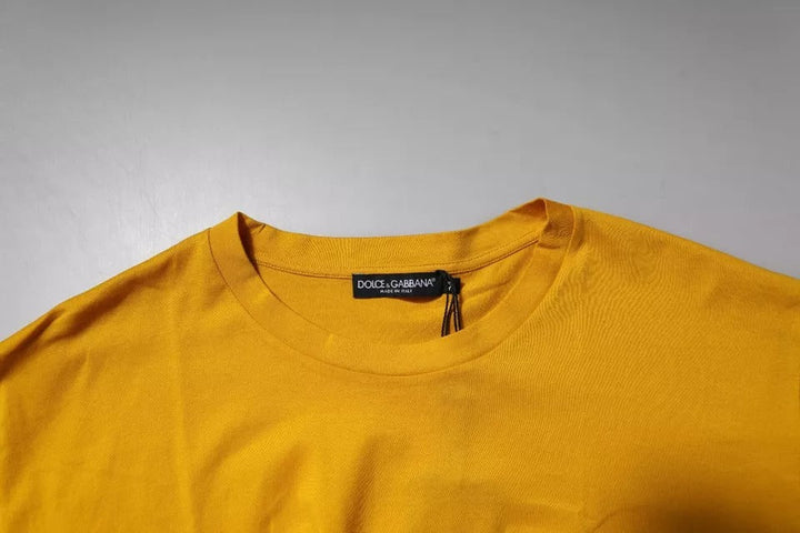 Dolce &amp; Gabbana Dark Yellow Logo Cotton Men Crew Neck T-shirt