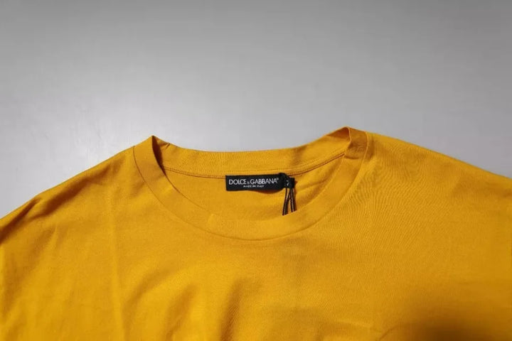 Dolce &amp; Gabbana Dark Yellow Logo Cotton Men Crew Neck T-shirt