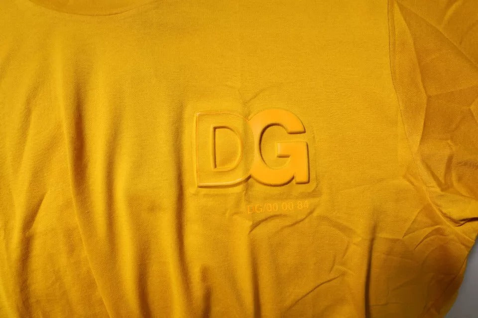 Dolce &amp; Gabbana Dark Yellow Logo Cotton Men Crew Neck T-shirt
