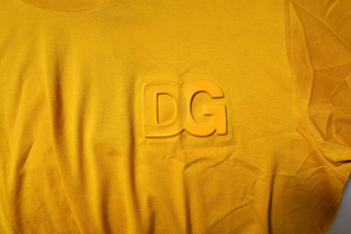 Dolce &amp; Gabbana Dark Yellow Logo Cotton Men Crew Neck T-shirt