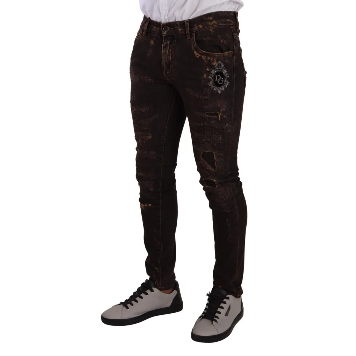 Dolce Gabbana Denim Jeans Dark Brown Skinny Distressed &