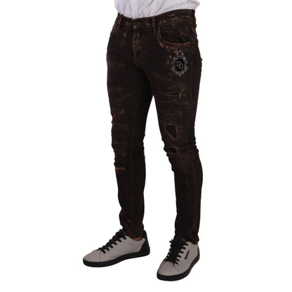 Dolce Gabbana Denim Jeans Dark Brown Skinny Distressed &