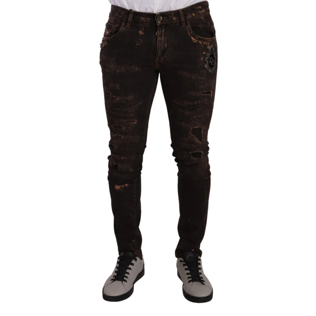 Dolce Gabbana Denim Jeans Dark Brown Skinny Distressed &