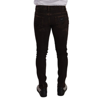 Dolce Gabbana Denim Jeans Dark Brown Skinny Distressed &