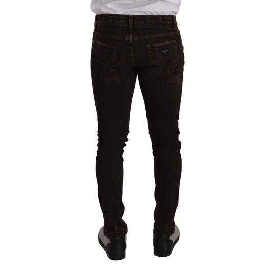 Dolce Gabbana Denim Jeans Dark Brown Skinny Distressed &
