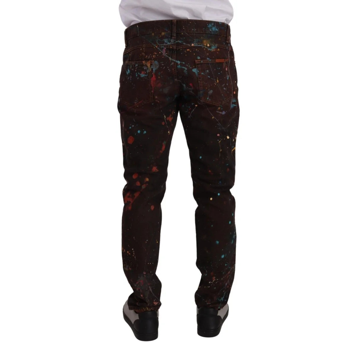 Dolce & Gabbana Denim Jeans with Multicolored Paint and Button Closure