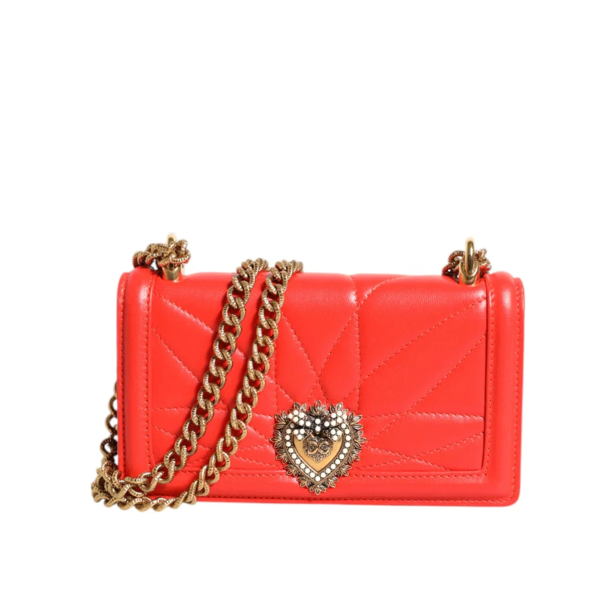 Dolce Gabbana Devotion Scarlet Quilted Crossbody Phone Bag Lamb Leather &