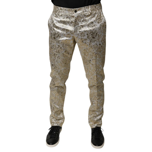 Dolce Gabbana Dress Pants Jacquard Cotton Blend Luxury Style &