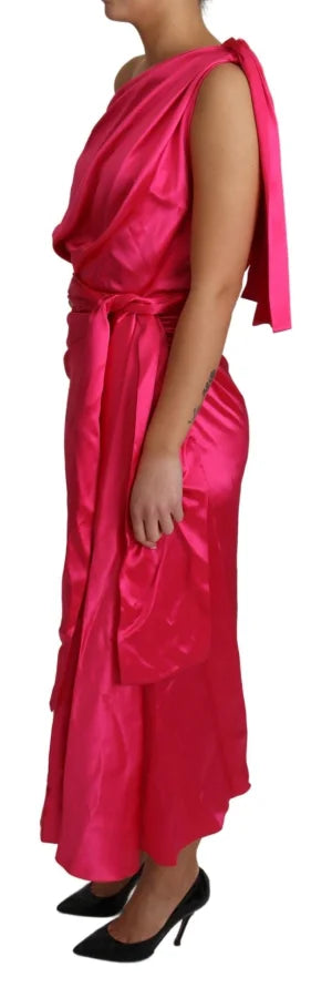 Dolce &amp; Gabbana Dress Pink Fitted Cut One Shoulder Midi