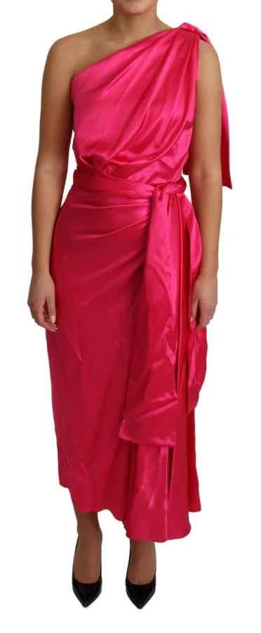 Dolce &amp; Gabbana Dress Pink Fitted Cut One Shoulder Midi