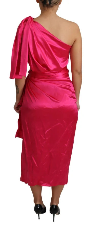Dolce &amp; Gabbana Dress Pink Fitted Cut One Shoulder Midi