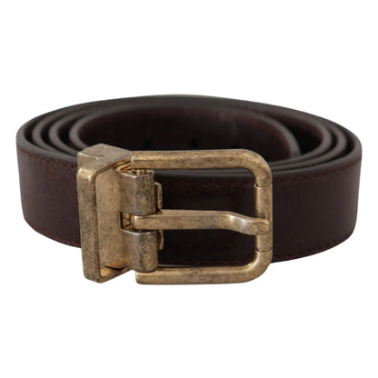 Dolce & Gabbana Elegant Leather Belt with Eye Catching Engraved Buckle