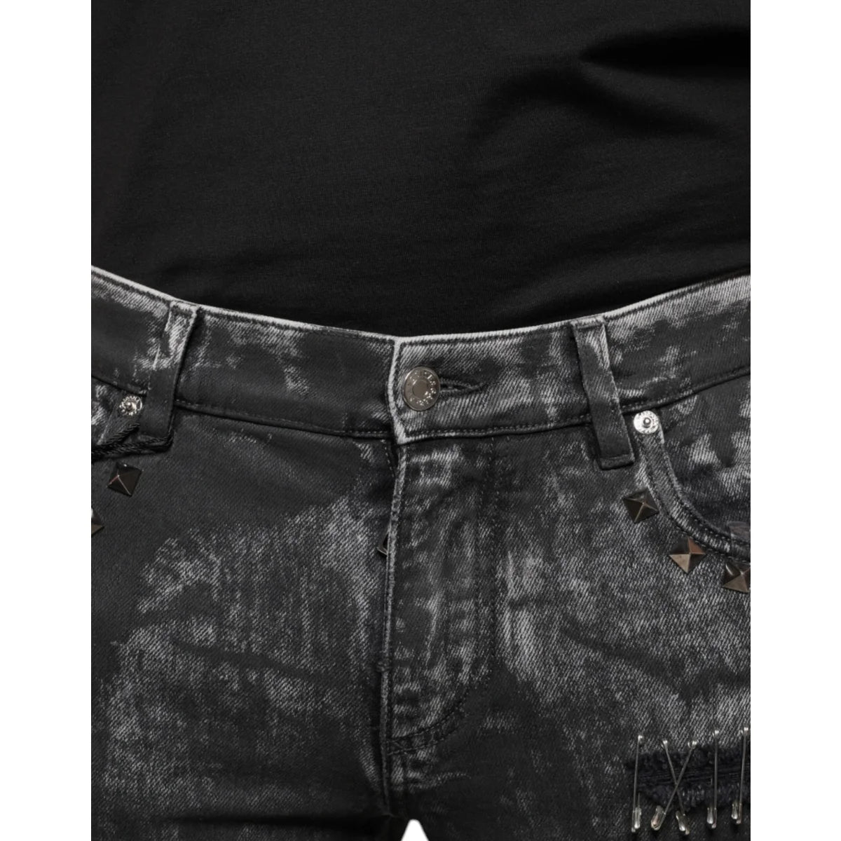 Dolce Gabbana Embellished Cotton Skinny Denim Jeans Black &