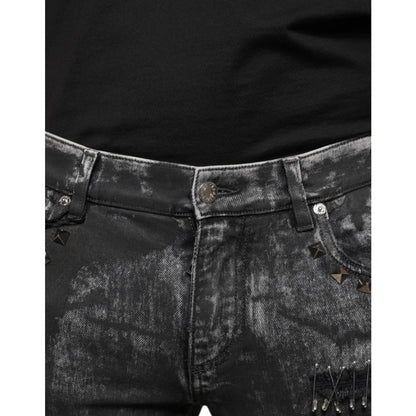 Dolce Gabbana Embellished Cotton Skinny Denim Jeans Black &