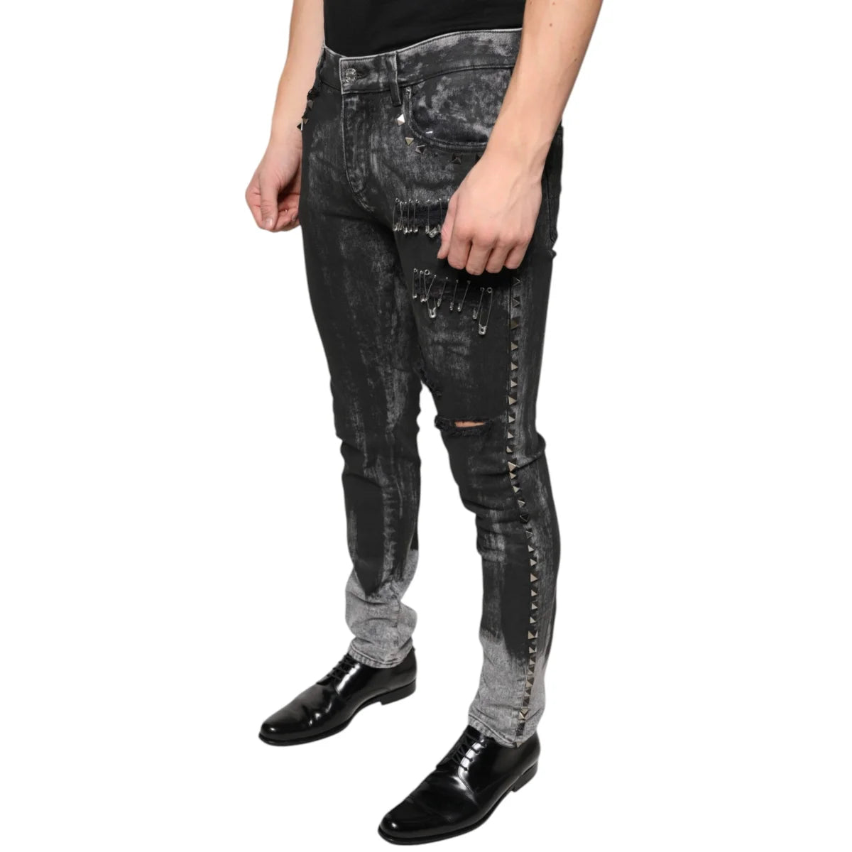 Dolce Gabbana Embellished Cotton Skinny Denim Jeans Black &