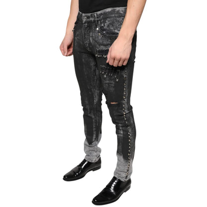 Dolce Gabbana Embellished Cotton Skinny Denim Jeans Black &