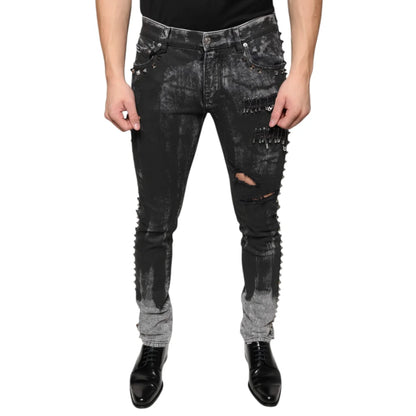 Dolce Gabbana Embellished Cotton Skinny Denim Jeans Black &