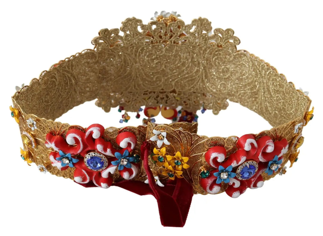 Dolce &amp; Gabbana Embellished Floral Crystal Wide Waist Carretto Belt