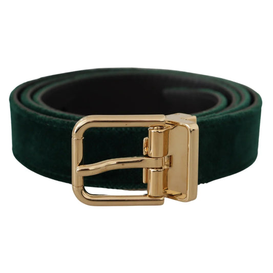 Dolce Gabbana Emerald Velvet Belt with Gold Tone Buckle &