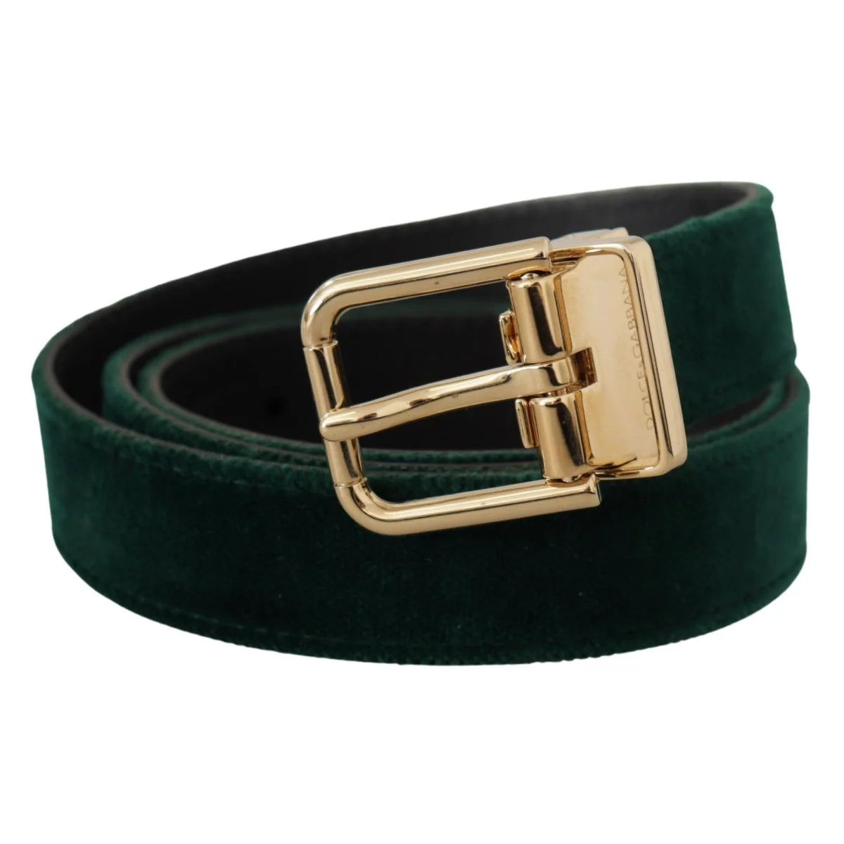 Dolce Gabbana Emerald Velvet Belt with Gold Tone Buckle &