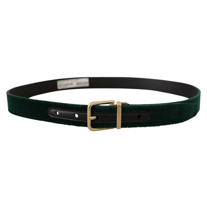 Dolce Gabbana Emerald Velvet Belt with Gold Tone Buckle &