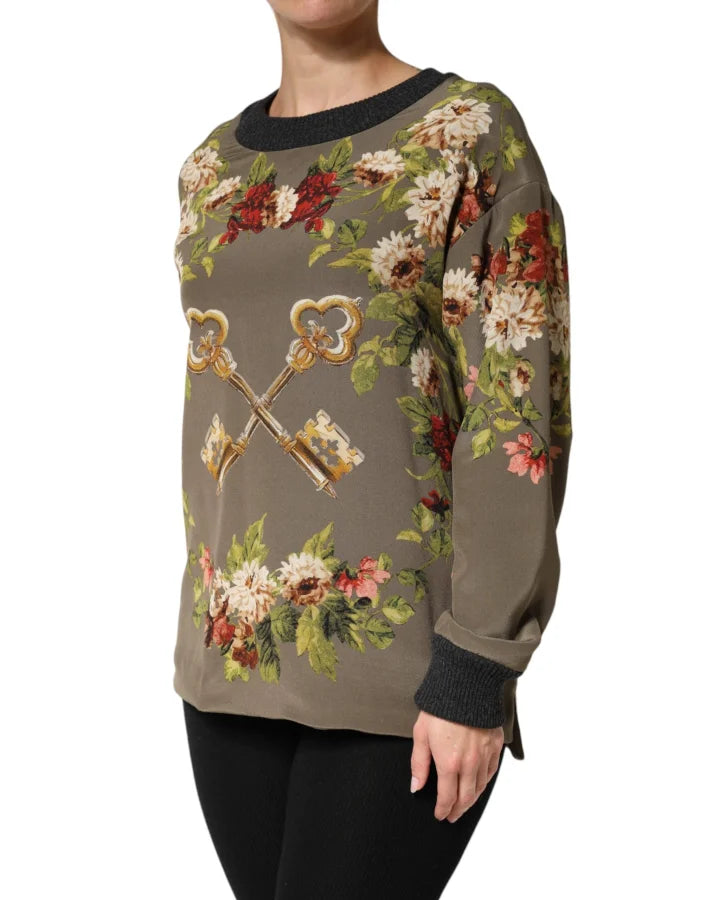 Dolce &amp; Gabbana Enchanted Sicily Silk Crewneck Blouse Sweater