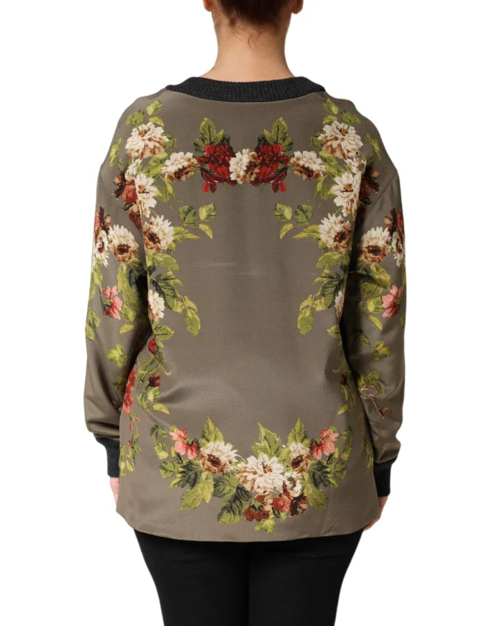 Dolce &amp; Gabbana Enchanted Sicily Silk Crewneck Blouse Sweater