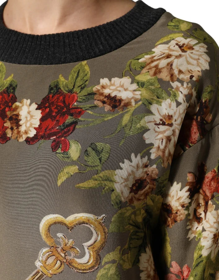 Dolce &amp; Gabbana Enchanted Sicily Silk Crewneck Blouse Sweater