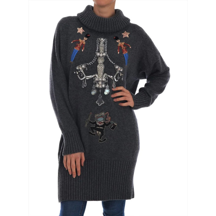 Dolce & Gabbana Fairy Tale Crystal Gray Cashmere Sweater